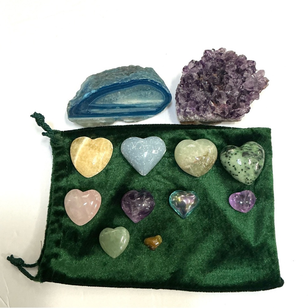 Colorful Natural Gemstone Heartshaped Set with Velvet Pouch